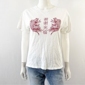 John Galt Brandy Melville Top White T-Shirt Red Koi Fish Short Sleeve One Size
